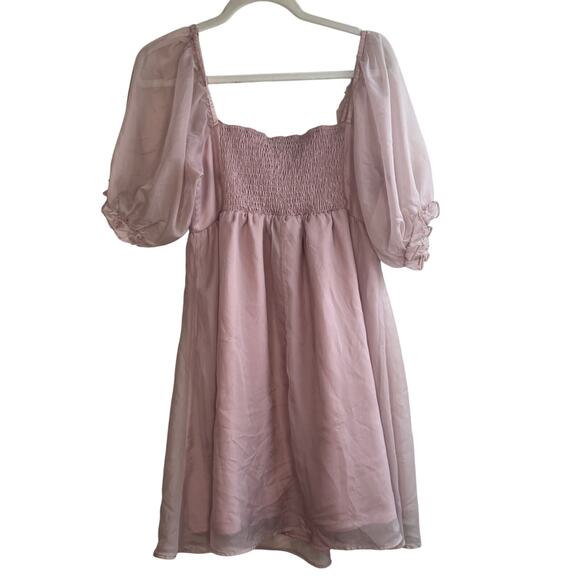 Things Between Dusty Rose Size Medium Mini Peasant Dress Puff Sleeves - Picture 3 of 9